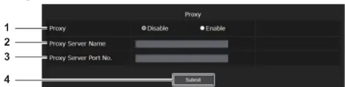 Proxy 1 Proxy Disable Enable 2 Proxy Server Name 3 Proxy Server Port No. 4 Submit