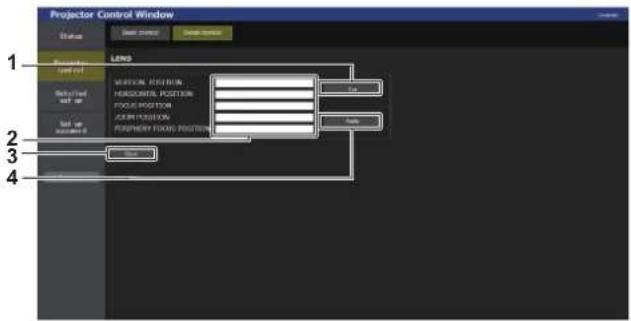 Projector Control Window Status Base control Save control 1 LPGS Selected set 2 Set or Documents MSSION POSITION HORIZONTAL POSITION FOOD POSITION ZUM POSITION PREFRORY FOOD POSITION 3 4