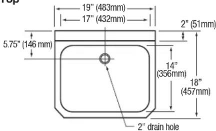 19" (483mm) 17" (432mm) 5.75" (146 mm) 2" (51mm) 14" (356mm) 18" (457mm) 2" drain hole