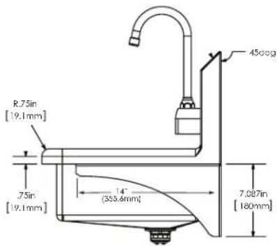 R.75in [19.1mm] 75in [19.1mm] 45deg 14" (355.6mm) 7.087in [180mm]