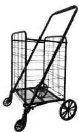 Line drawing of a four-wheeled cart with wheels and handle (no text or symbols)