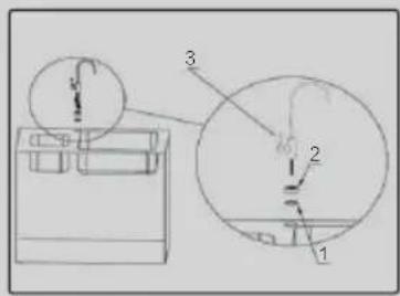 Technical diagram showing a device with labeled components and a magnified inset view of the component.