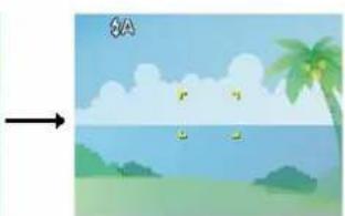 Illustration of a tropical beach scene with palm trees, clouds, and birds (no text or symbols)