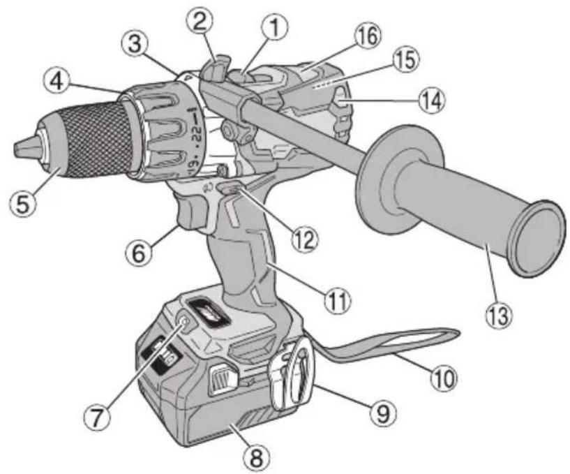 Labeled diagram of a mechanical device with numbered parts for identification