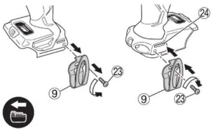 Technical diagram showing mechanical assembly steps with numbered components and directional arrows indicating motion