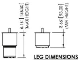 6.16[156.50] (MAX HEIGHT) 3.66[93.00] (MIN HEIGHT) LEG DIMENSIONS