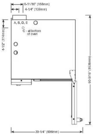 6-11/16" (168mm) 4-14" (108mm) A, B, D, E C - at bottom of oven 4-12" (114mm) 39-14" (996mm) 60-9/16" (1636mm)
