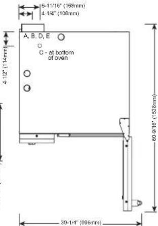 15-11/16" (168mm) 4-14" (108mm) A, B, D, E C - at bottom of oven 4-12" (114mm) 60-918" (938mm) 30-14" (996mm)