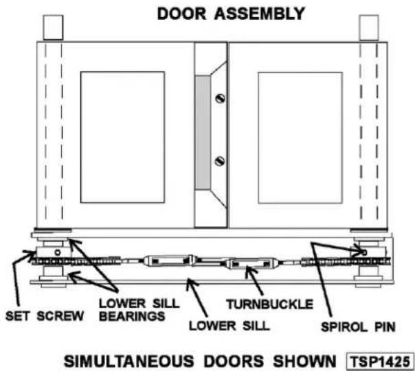 DOOR ASSEMBLY SET SCREW LOWER SILL BEARINGS TURNBUCKLE LOWER SILL SPIROL PIN SIMULTANEOUS DOORS SHOWN TSP1425
