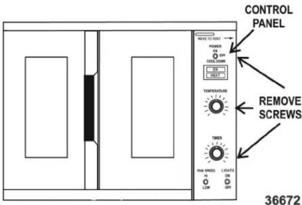 CONTROL PANEL MOVE TO VENT → POWER ON OFF COOL DOWN ON HEAT TEMPERATURE TIMER RAN SPEED LIGHTS HI ON LOW QFF 36672