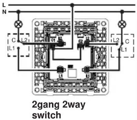 L N C L21 L1 L2 C L1 2gang 2way switch