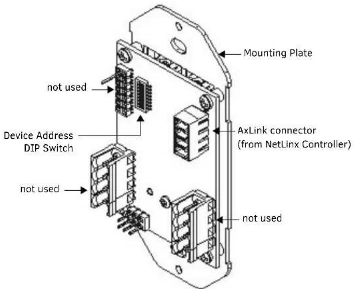 Mounting Plate not used Device Address DIP Switch AxLink connector (from NetLinx Controller) not used not used