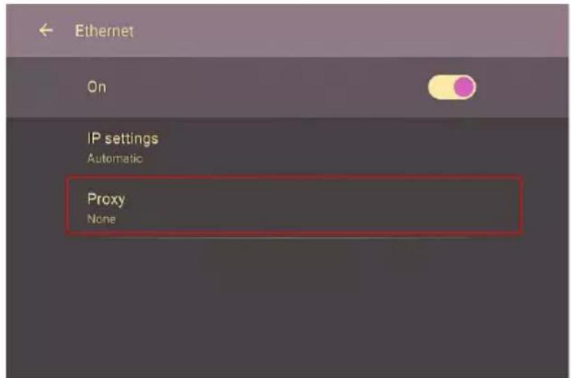 Ethernet On IP settings Automatic Proxy None