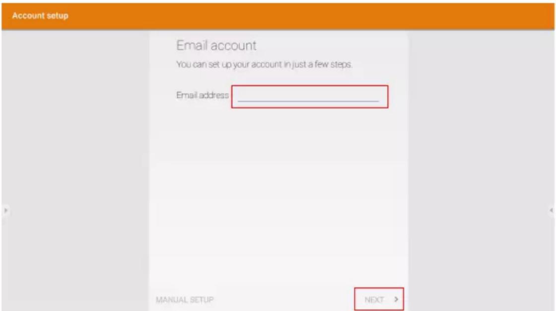 Account setup Email account You can set up your account in just a few steps. Email address ____ MANUAL SETUP NEXT >