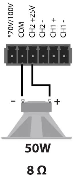 *70V/100V COM CH2 +25V CH2- CH1+ CH1- 50W 8 Ω