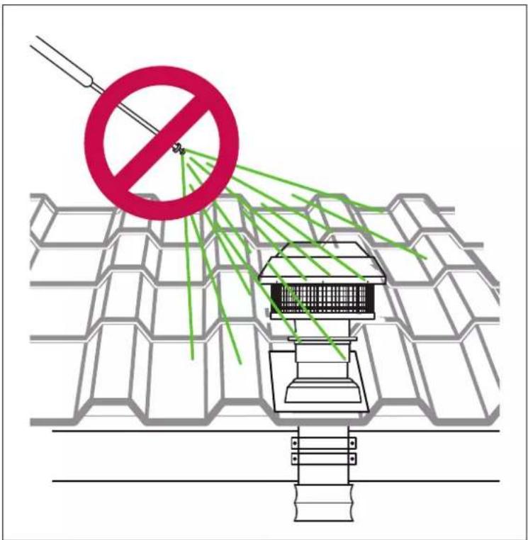 Safety warning diagram showing a no-smoking symbol above a grid structure with green laser lines and a fire extinguisher.