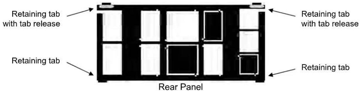 Retaining tab with tab release Retaining tab Rear Panel Retaining tab with tab release Retaining tab