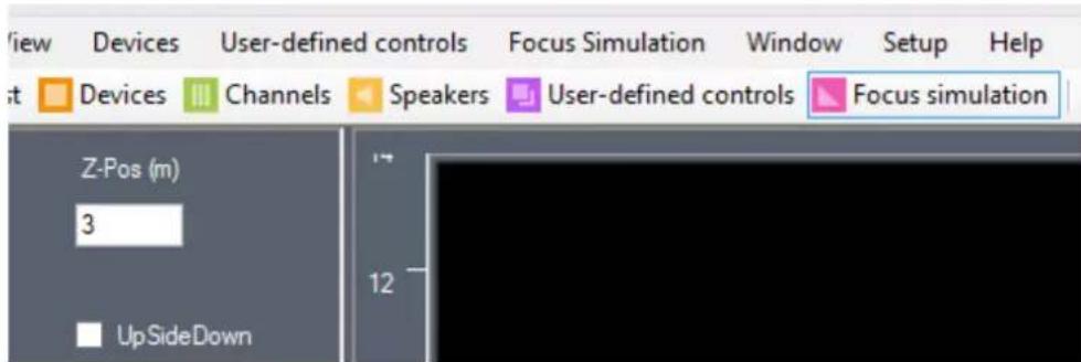 View Devices User-defined controls Focus Simulation Window Setup Help t Devices Channels Speakers User-defined controls Focus simulation Z-Pos (m) 3 UpSideDown