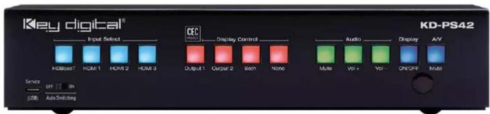 Key digital™ Input Select HDBase1 HDMI 1 HDMI 2 HDMI 3 CEC Display Control Output 1 Output 2 Both None Audio Display A/Y Mute Vol + Vol - ON/OFF Mute Service OFF ON USB Auto Switching