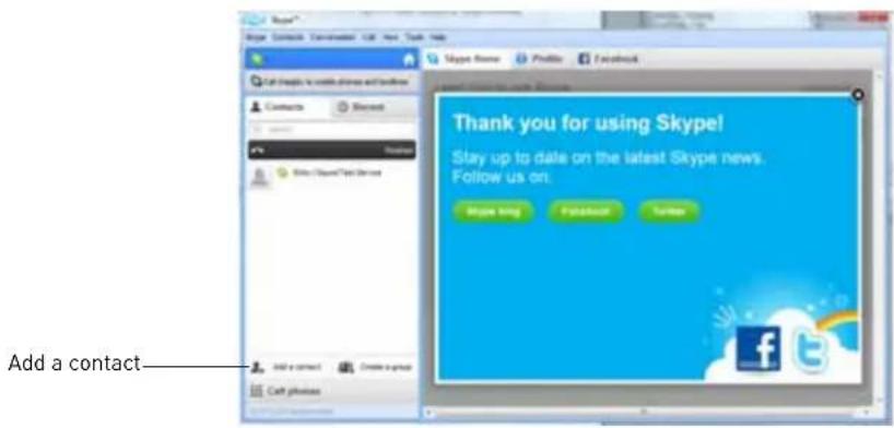 Thank you for using Skype! Stay up to date on the latest Skype news. Follow us on: Skype link Facebook Twitter Add a contact Add a contact