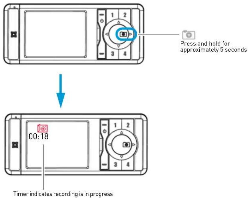 Press and hold for approximately 5 seconds 00:18 Timer indicates recording is in progress