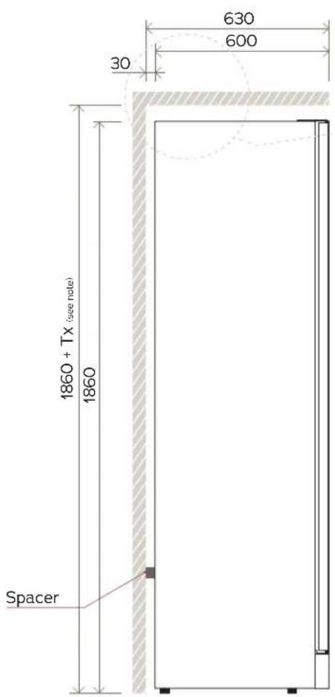 630 600 30 1860 + TX (see note) 1860 Spacer