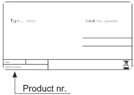 Type... xxxx Serial No.....xxxxxxx Product nr.