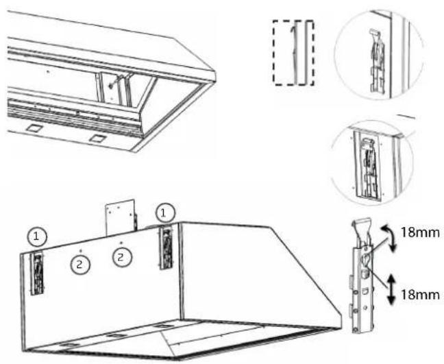 Technical diagram showing structural components and dimensions of a cabinet or enclosure, with labeled parts and 18mm measurements.