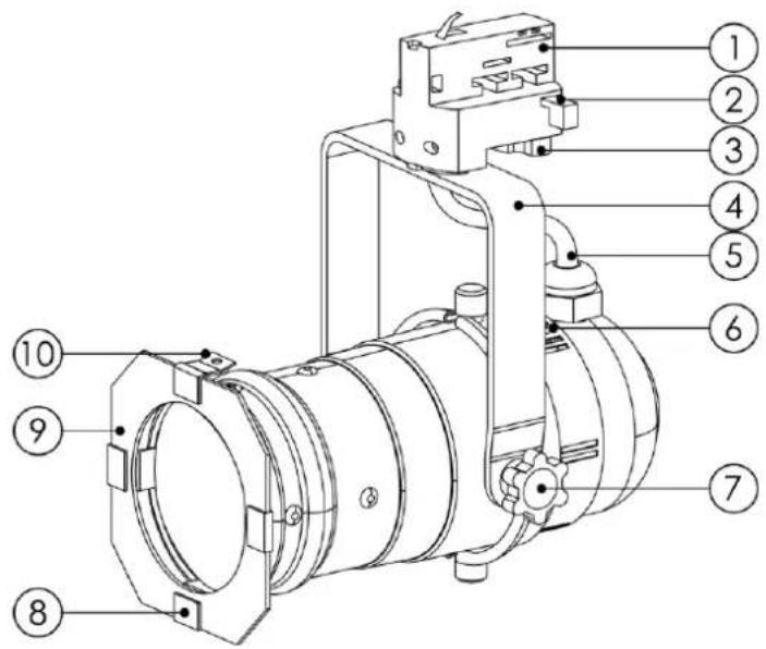 Technical diagram of a mechanical device with numbered components for identification