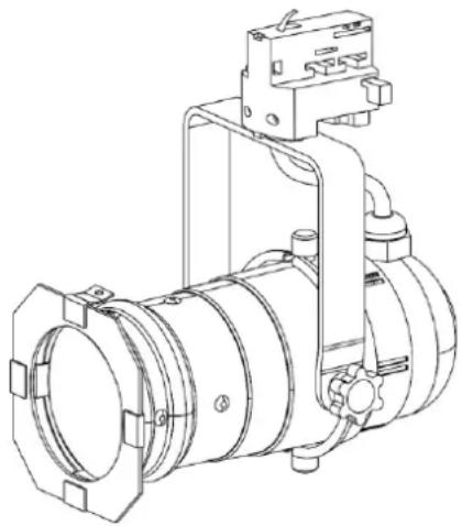 Technical line drawing of a mechanical device with mounting bracket and cylindrical housing (no text or symbols)