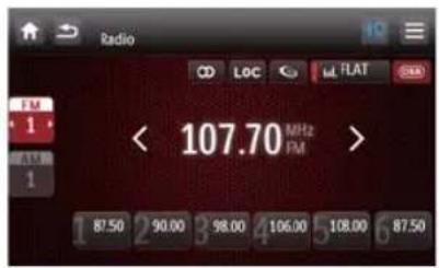 Radio CD LOC FLAT FM 1 107.70 MHz FM 87.50 90.00 98.00 106.00 108.00 87.50