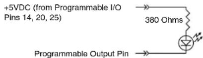 +5VDC (from Programmable I/O Pins 14, 20, 25) 380 Ohms Programmable Output Pin