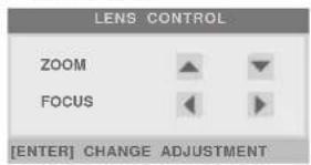 LENS CONTROL ZOOM FOCUS [ENTER] CHANGE ADJUSTMENT