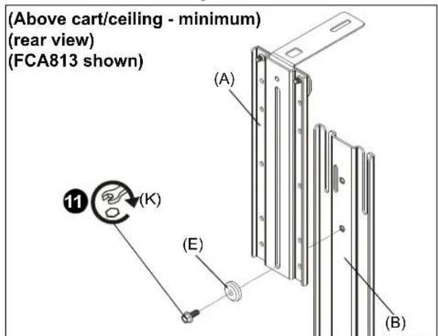 (Above cart/ceiling - minimum) (rear view) (FCA813 shown) (A) (K) (E) (B)