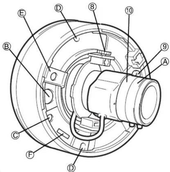 Technical diagram of a mechanical assembly with labeled parts A through O, showing internal components and connections.