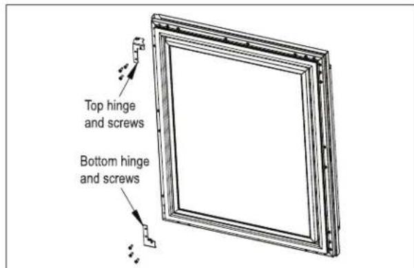 Top hinge and screws Bottom hinge and screws