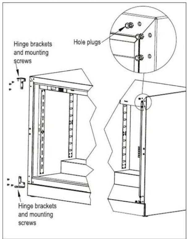 Hinge brackets and mounting screws Hinge brackets and mounting screws Hole plugs
