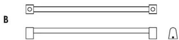 Two horizontal bars with circular ends and square bases, one with a small dot at the end (no text or symbols)