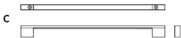 Pure technical line drawing of two horizontal bars with circular ends, no text or symbols present