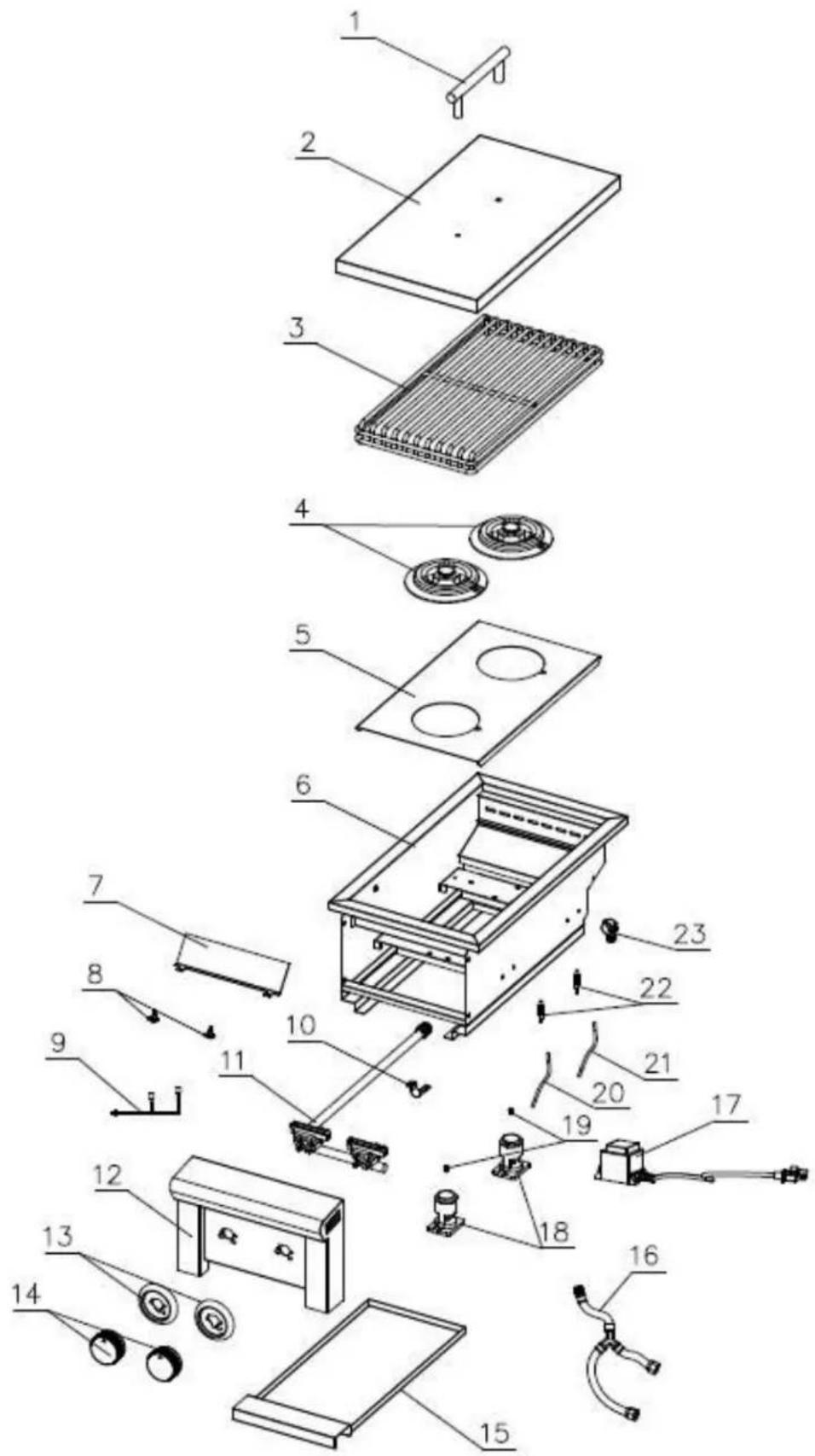Exploded view diagram of a refrigerator with numbered parts for identification