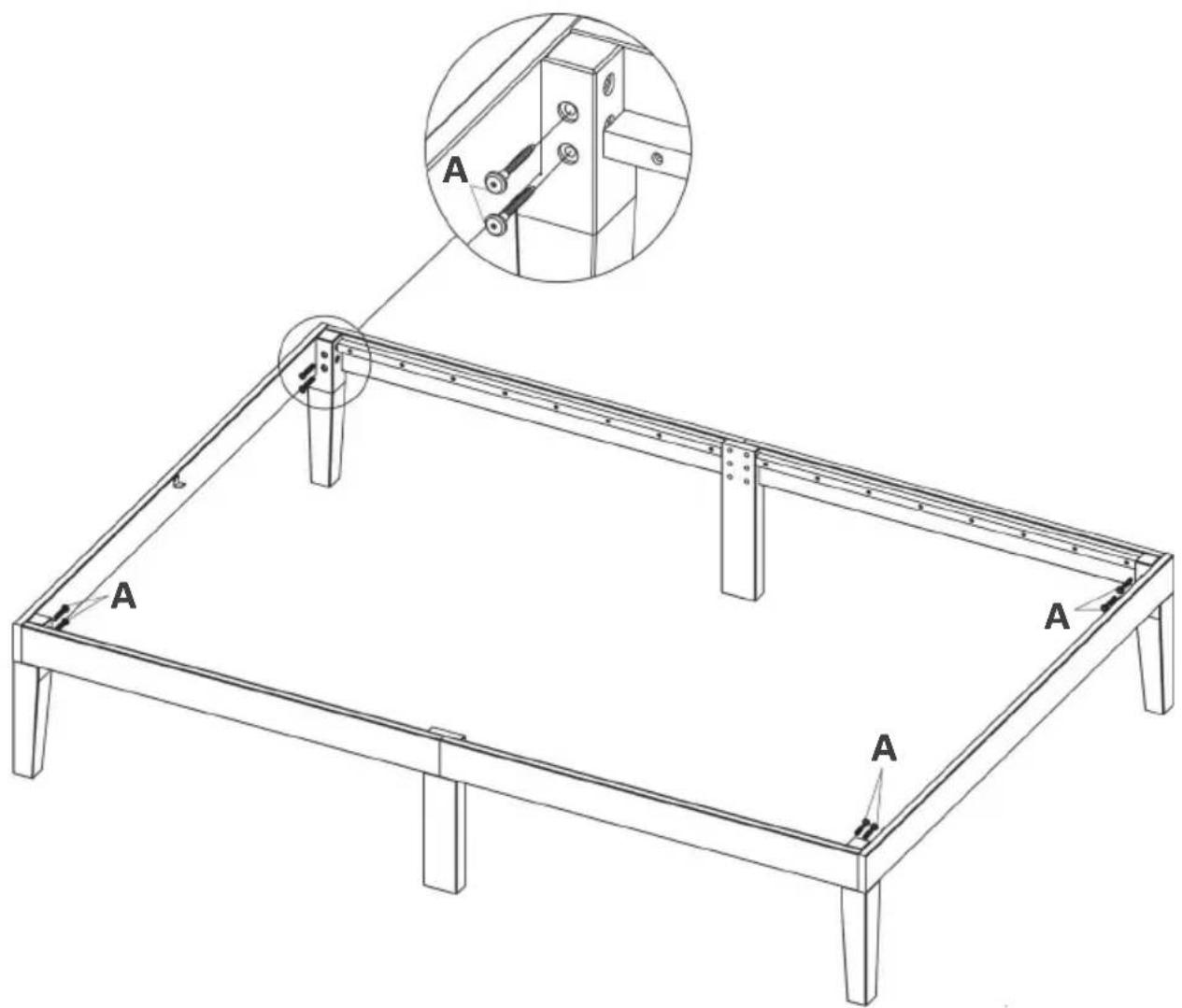Technical diagram of a structural frame with labeled components and an inset showing a mechanical assembly detail.