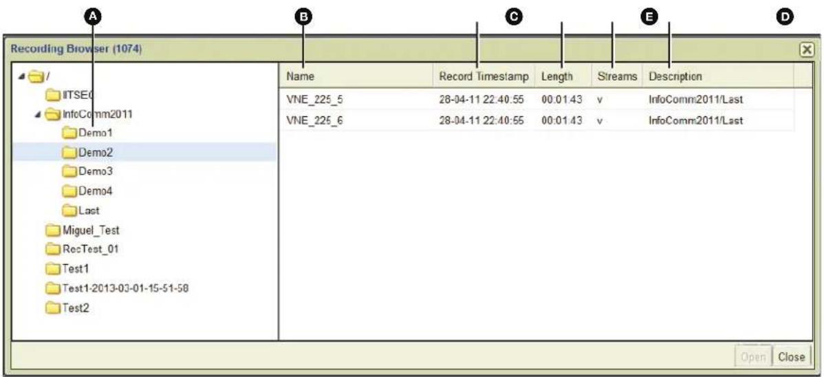 Recording Browser (1074) Name Record Timestamp Length Streams Description VNE_225_5 28-04-11 22:40:55 00:01.43 v InfoComm2011/Last VNE_225_6 28-04-11 22:40:55 00:01.43 v InfoComm2011/Last ITSEQ InfoComm2011 Demo1 Demo2 Demo3 Demo4 Last Miguel_Test RecTest_01 Test1 Test1-2013-03-01-15-51-58 Test2 Open Close