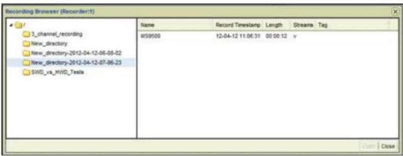 Recording Browser (Recorder:t) 3_channel_recording New_directory New_directory-2012-04-12-06-08-02 New_directory-2012-04-12-07-06-23 SWD_vs_MWD_Testa Name Record Timestamp Length Streams Tag MS9500 12-04-12 11:06:31 00:00:12 y Open Close