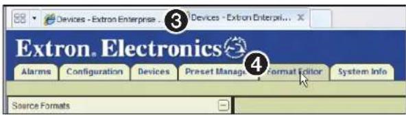 Extron. Electronics Alarms Configuration Devices Preset Manage Format Editor System Info Source Formats