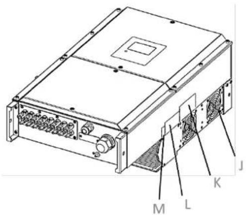 Technical diagram of an electronic device with labeled components including M, L, K, and J