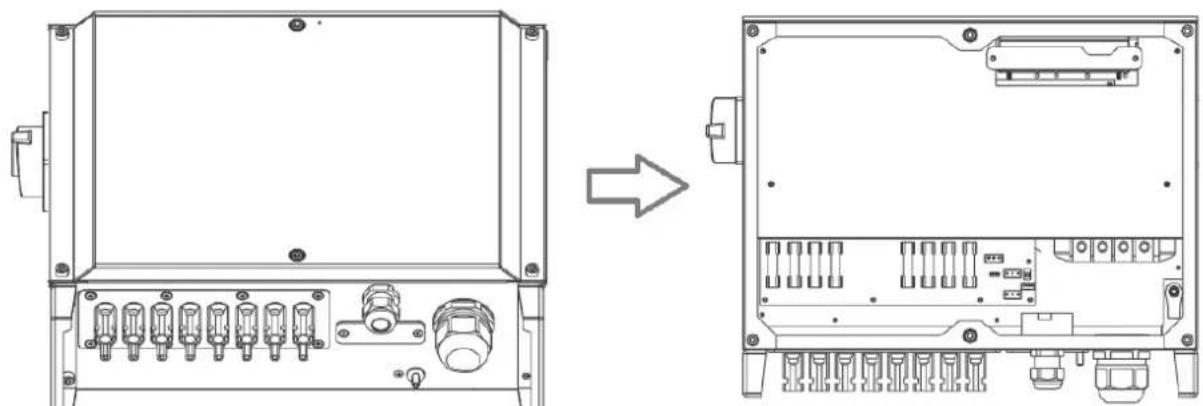 Technical line drawing of an electrical enclosure showing internal components and a side-view view (no text or symbols)
