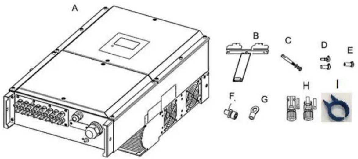 Technical diagram of an electronic device with labeled components and exploded view