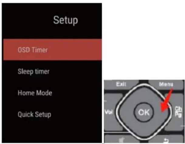 Setup OSD Timer Sleep timer Home Mode Quick Setup