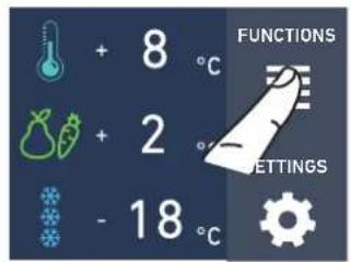 + 8 °C + 2 °C - 18 °C FUNCTIONS SETTINGS