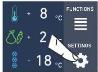 FUNCTIONS ≡ + 8 °C + 2 °C - 18 °C SETTINGS